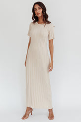Shaylee Short Sleeve Knit Maxi Dress Sand